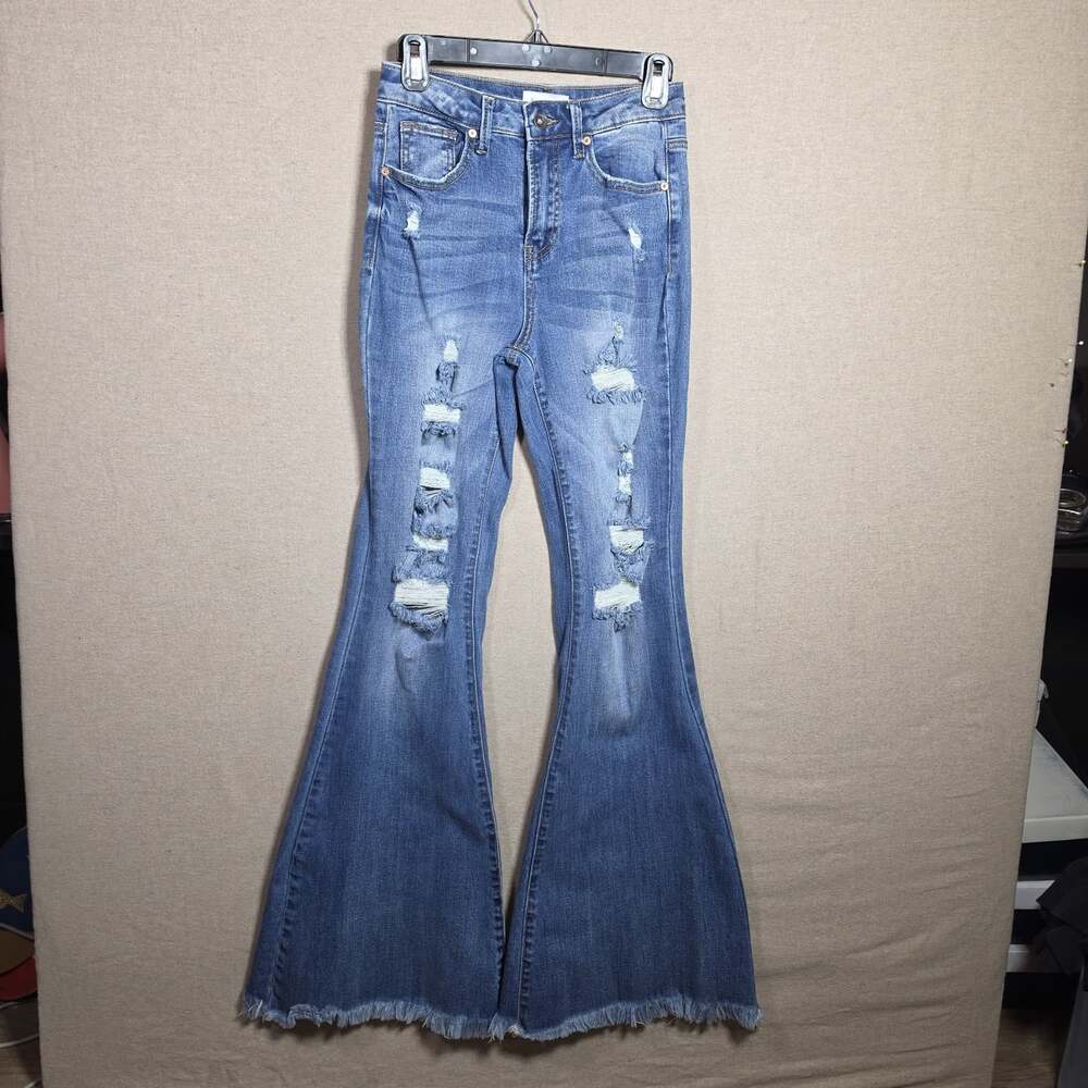 Special A Jeans Los Angeles High Rise Flare Raw Hem Medium Wash Denim Size 26